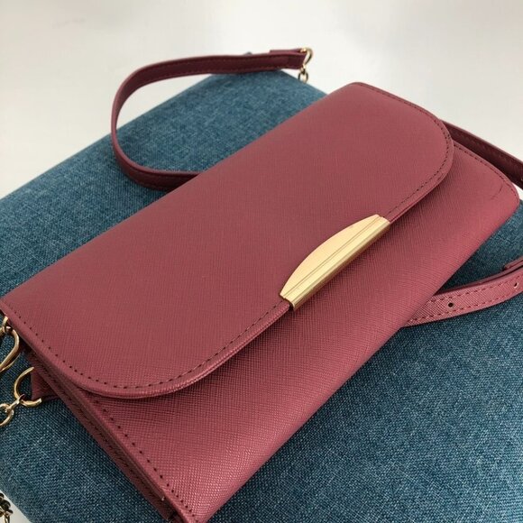 Blush Pink Saffiano-Style Lipstick  Purse/Clutch w/ Cross-body Shoulder Strap - Picture 7 of 14